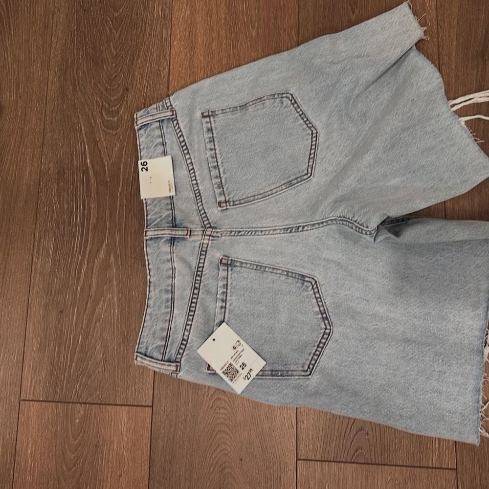 Distressed Denim Shorts with Drawstring - Picture 2 of 2